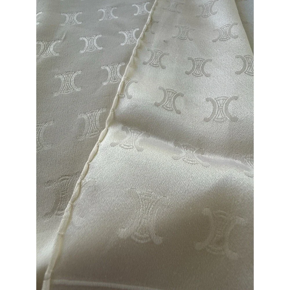 VTG Celine Paris 66” X 17” Ivory Tone On Tone Monogram Silk Scarf inch EVC